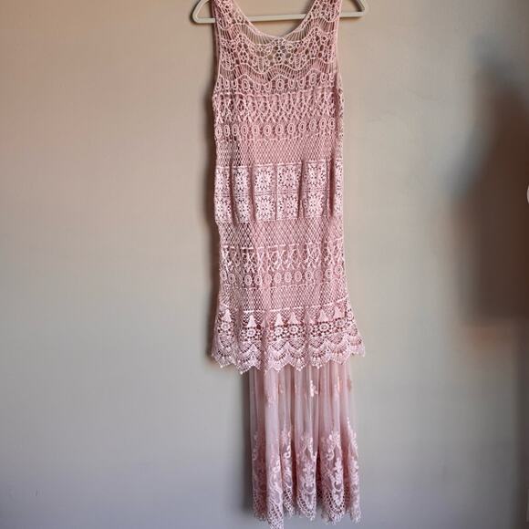 MONORENO BILTMORE TWO PIECE CROCHET & LACE MAXI Light Pink feminine summer - Picture 8 of 14